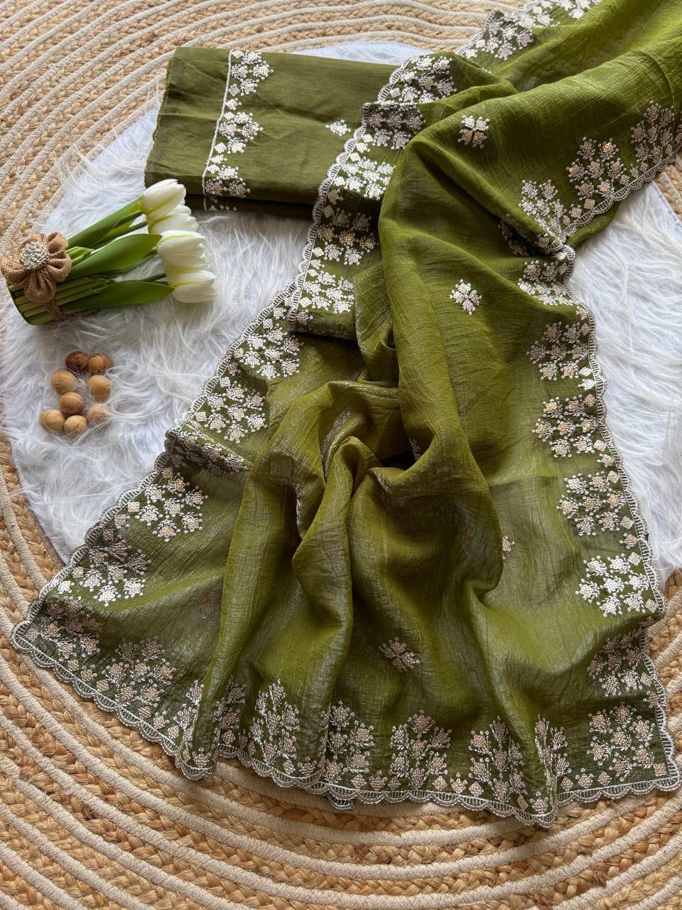 Kayatri New Designer Crushed Silk Saree with Heavy Zari Floral Border