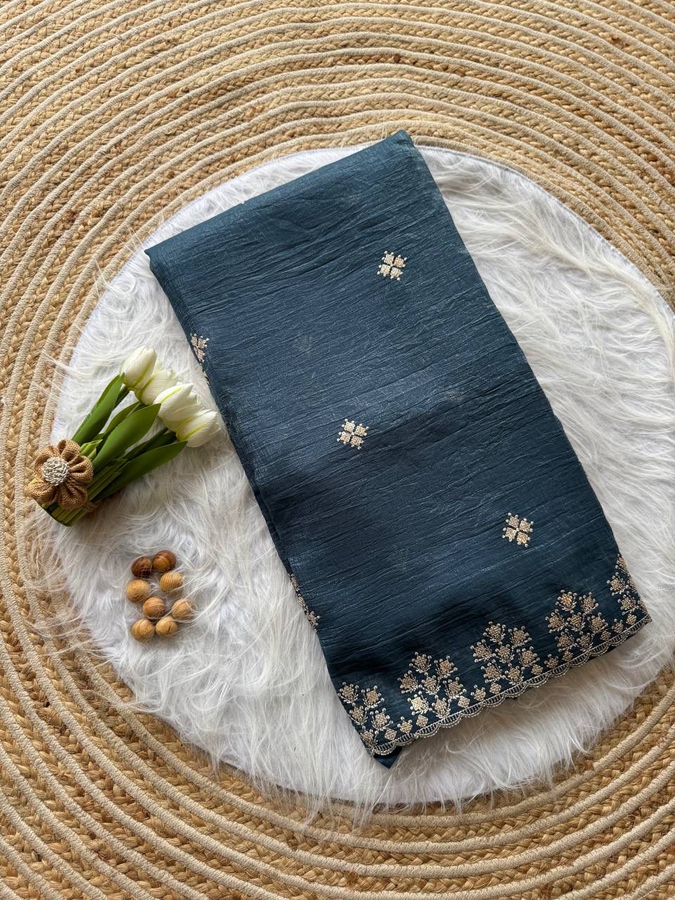 Kayatri New Designer Crushed Silk Saree with Heavy Zari Floral Border