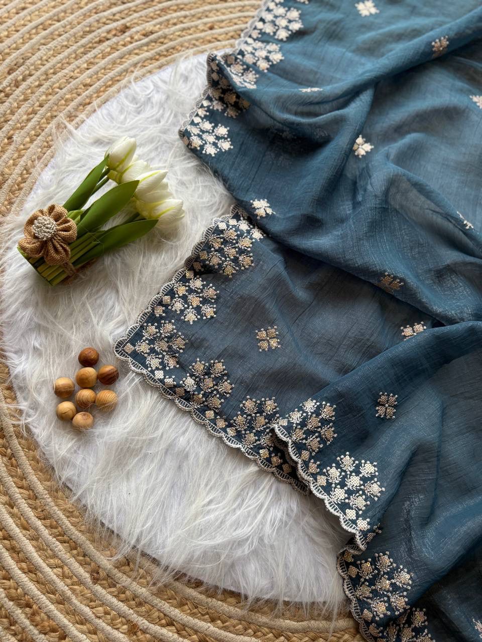 Kayatri New Designer Crushed Silk Saree with Heavy Zari Floral Border