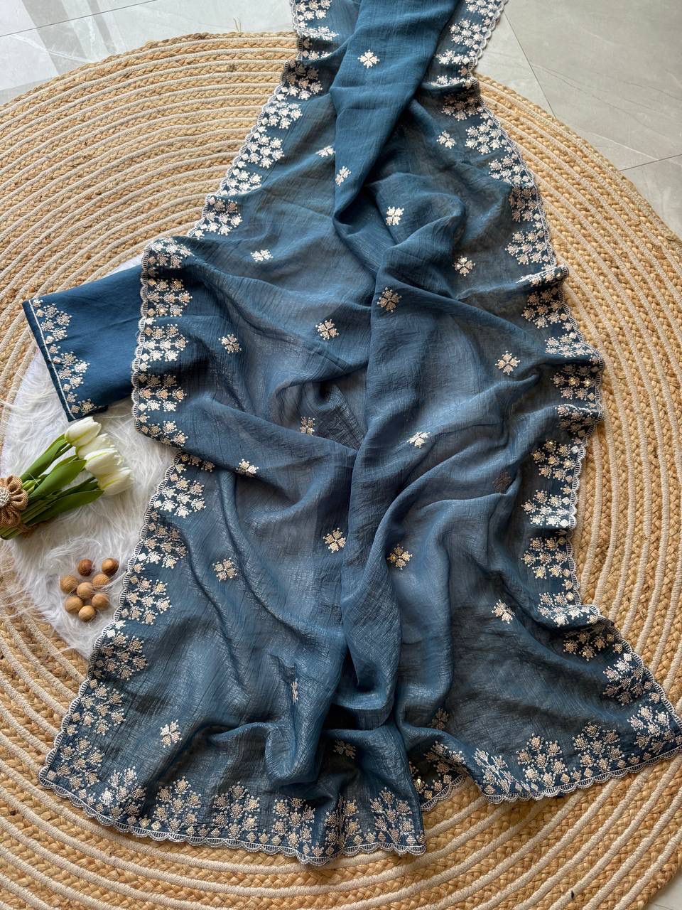 Kayatri New Designer Crushed Silk Saree with Heavy Zari Floral Border