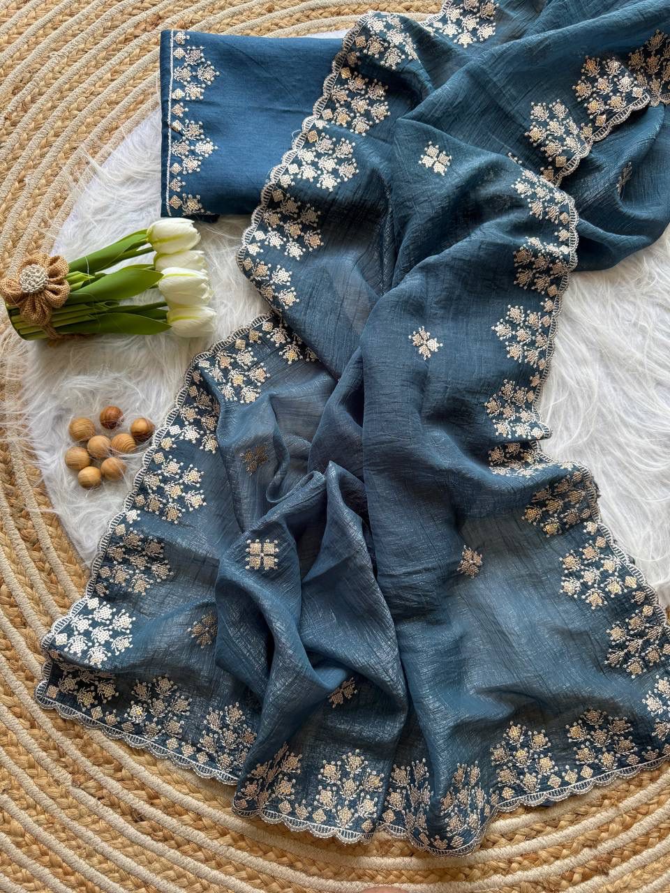 Kayatri New Designer Crushed Silk Saree with Heavy Zari Floral Border