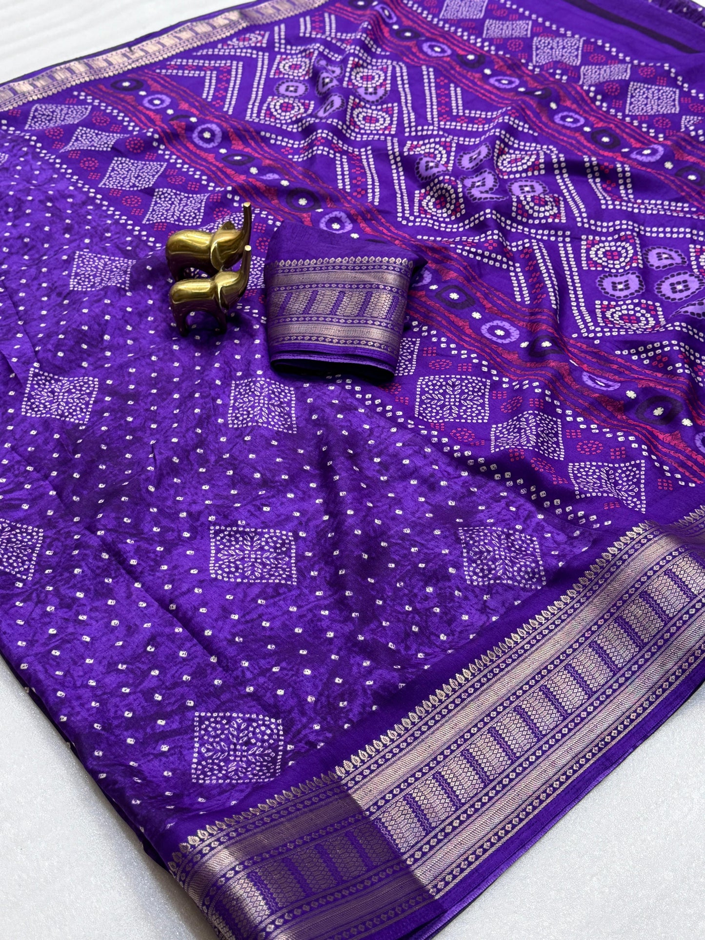 Kayatri New Traditional Dola Silk Saree with Bandhani Design Zari Border