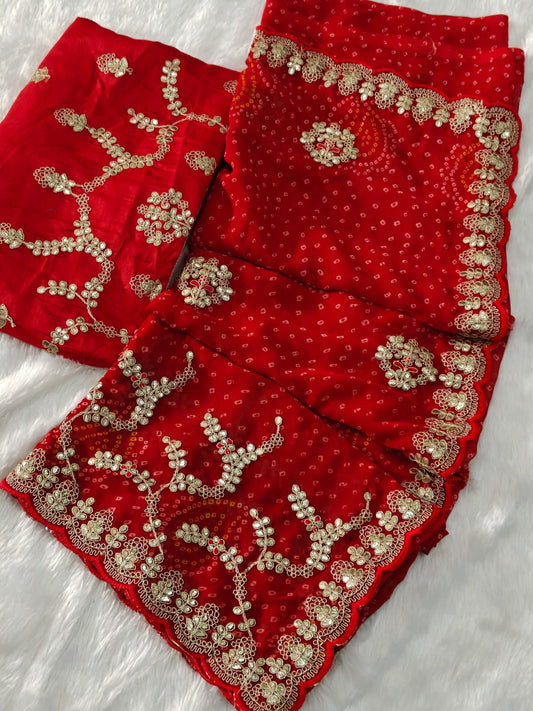 Kayatri New Elegant Bandhani Print Georgette Saree with Heavy Work & Mono Banglori Blouse