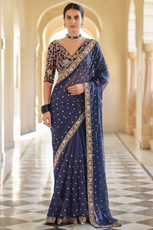 Kayatri New Stylish Georgette Saree with Embroidered Butti Designer Border