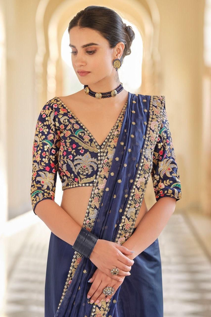 Kayatri New Stylish Georgette Saree with Embroidered Butti Designer Border