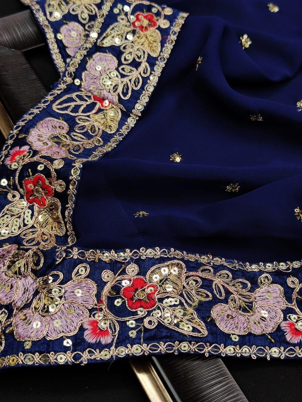 Kayatri New Stylish Georgette Saree with Embroidered Butti Designer Border