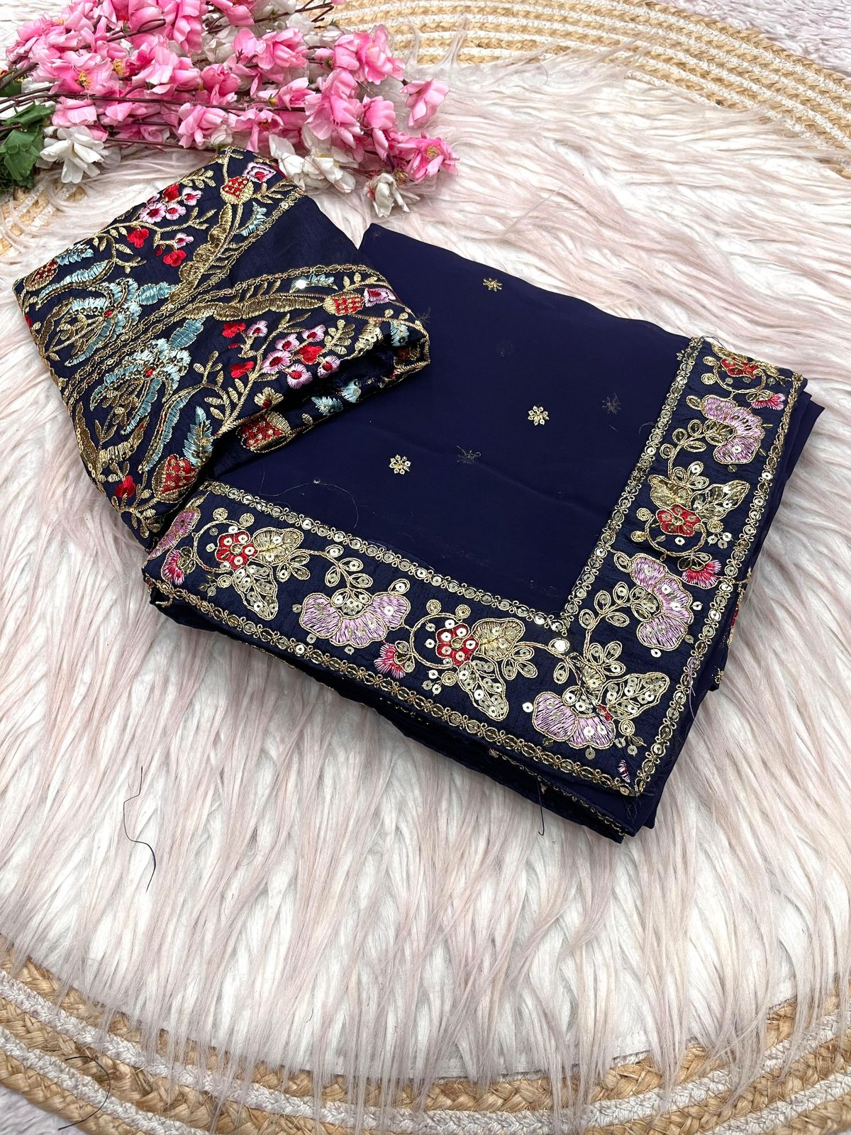 Kayatri New Stylish Georgette Saree with Embroidered Butti Designer Border