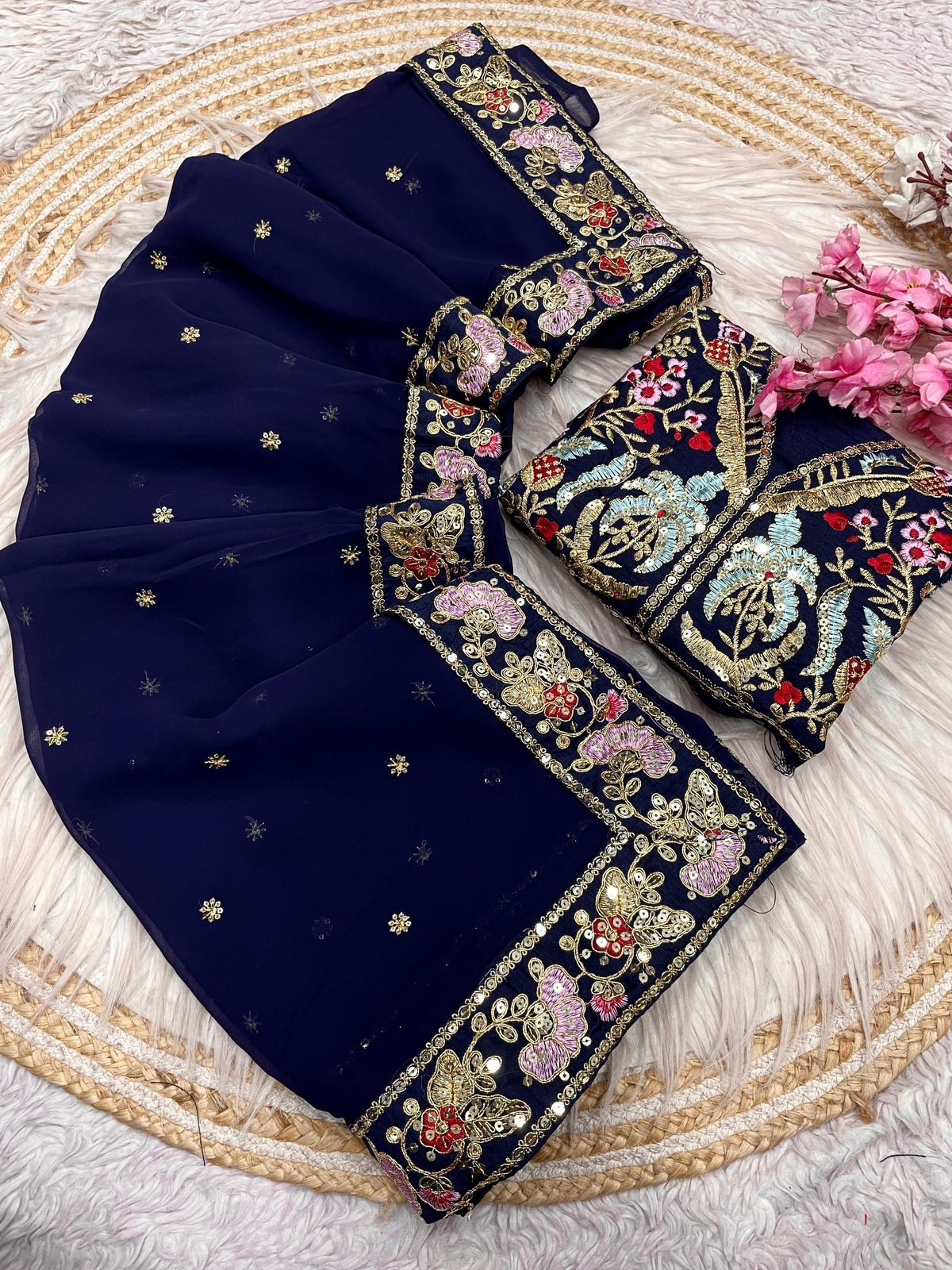 Kayatri New Stylish Georgette Saree with Embroidered Butti Designer Border