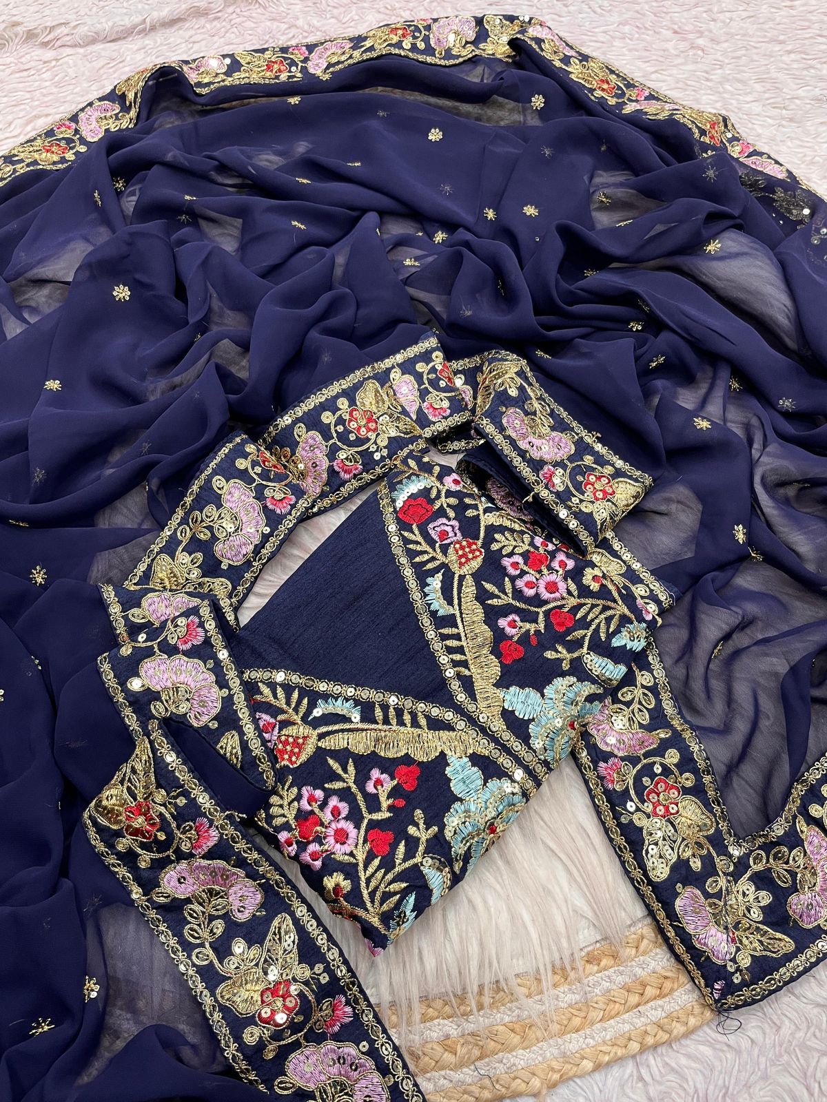 Kayatri New Stylish Georgette Saree with Embroidered Butti Designer Border