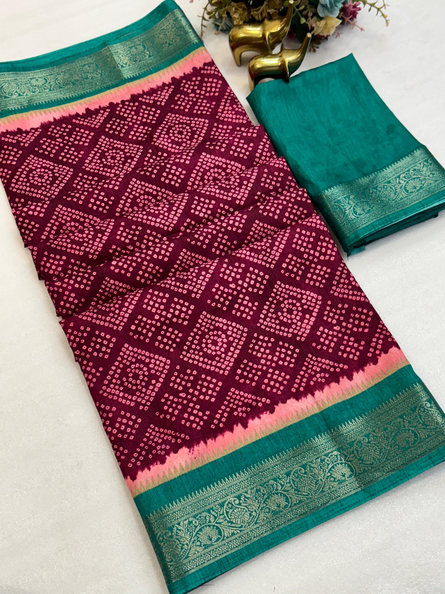 Kayatri New Elegant Self Jacquard Dola Silk Saree with Traditional Bandhani