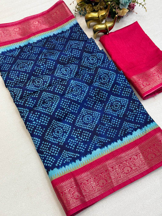 Kayatri New Elegant Self Jacquard Dola Silk Saree with Traditional Bandhani