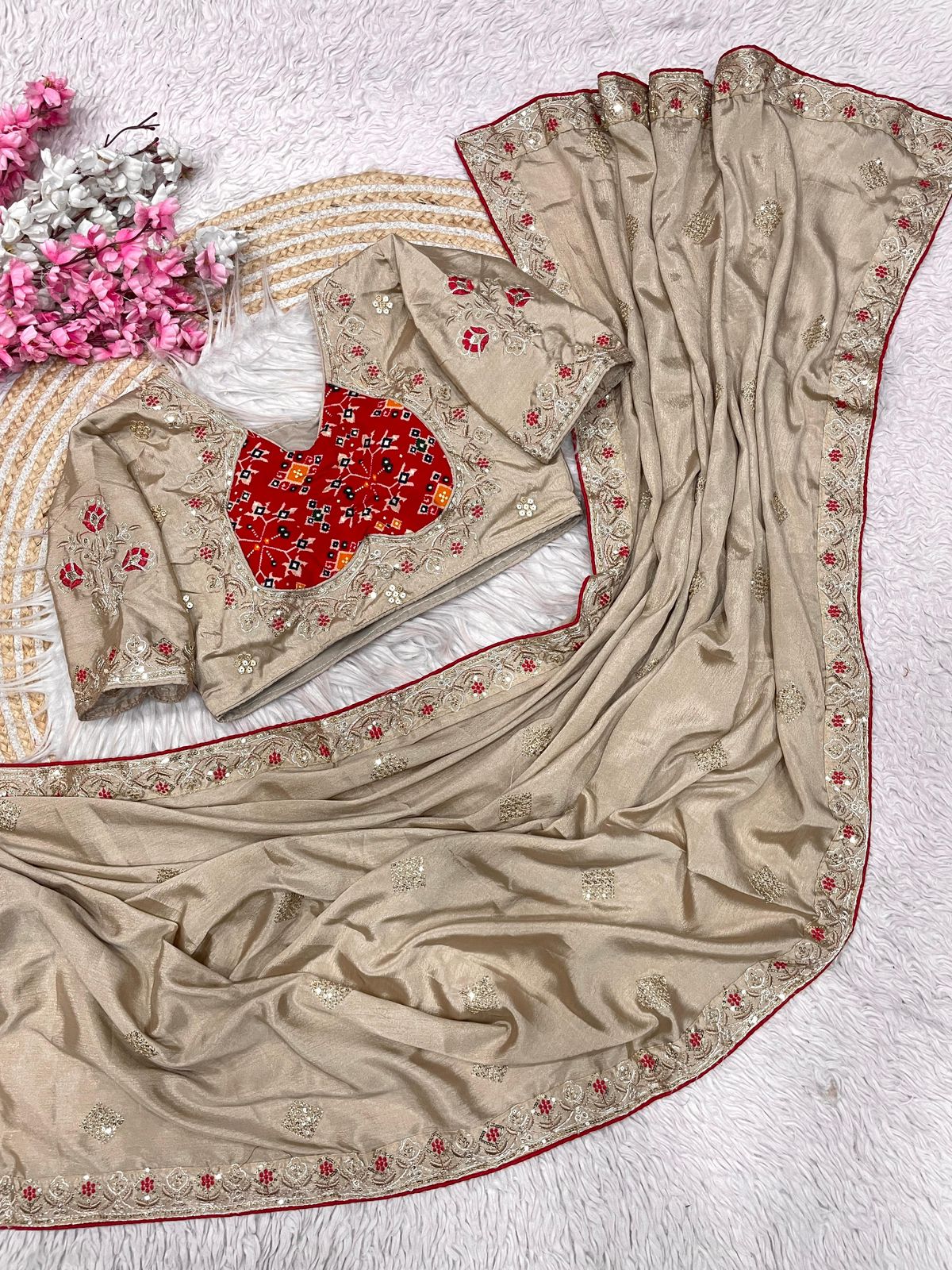 Kayatri New Designer Chinnon Silk Saree with Elegant Sequin Embellishments