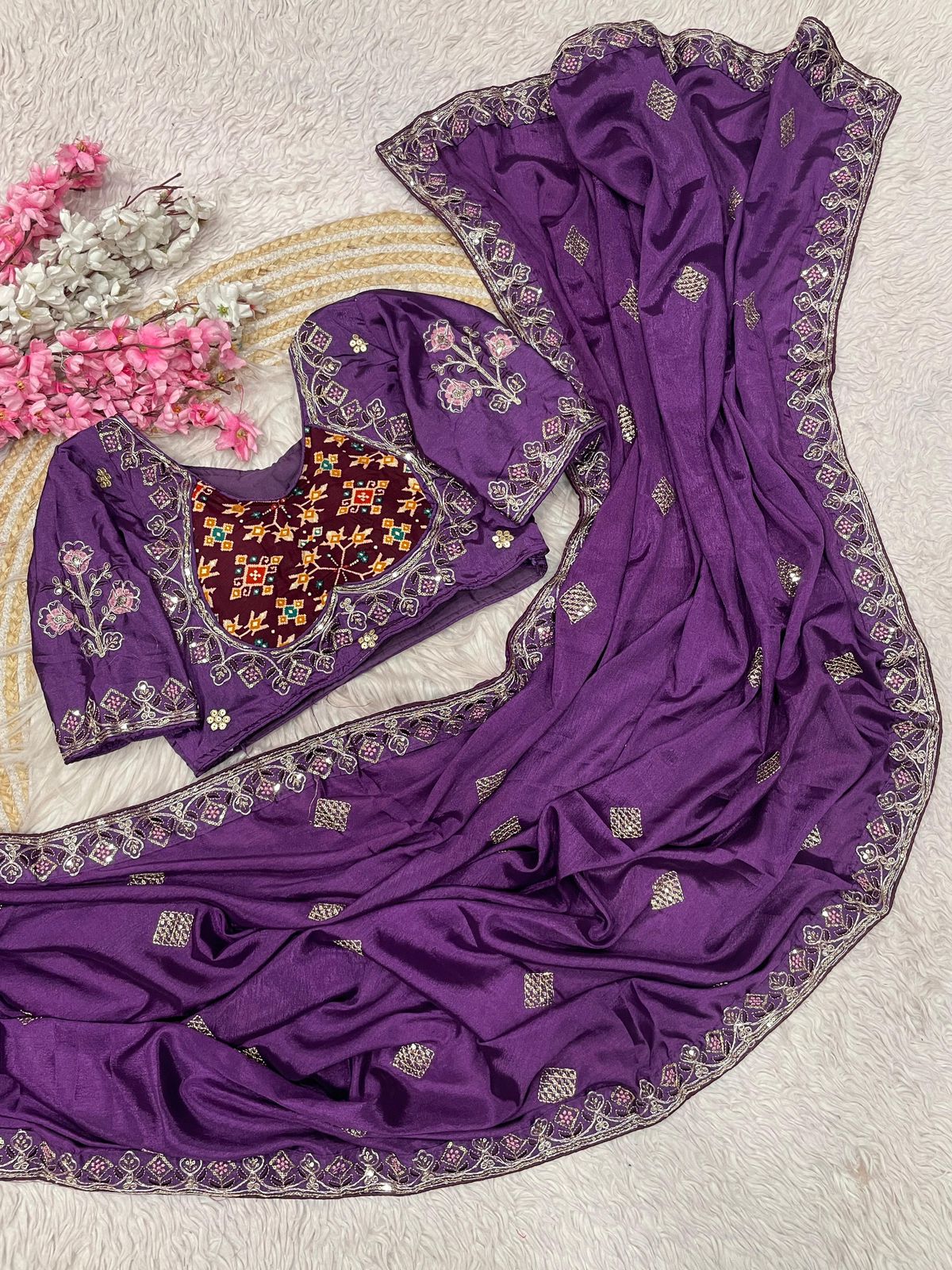 Kayatri New Designer Chinnon Silk Saree with Elegant Sequin Embellishments