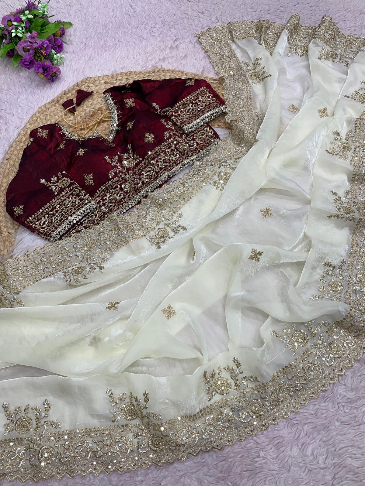 Kayatri New Celebrity Style Fendy Satin Sequin Saree with Stitched Blouse