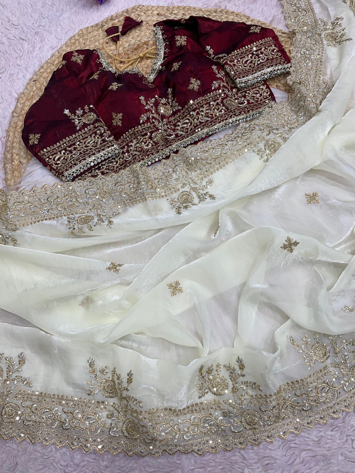 Kayatri New Celebrity Style Fendy Satin Sequin Saree with Stitched Blouse