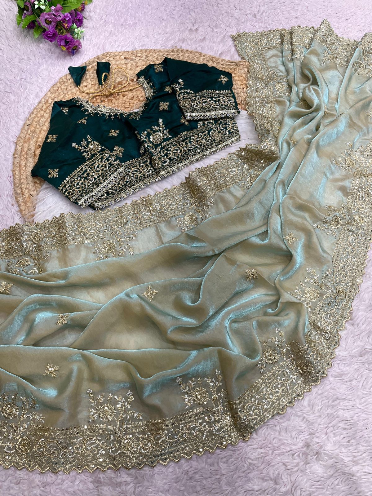 Kayatri New Celebrity Style Fendy Satin Sequin Saree with Stitched Blouse