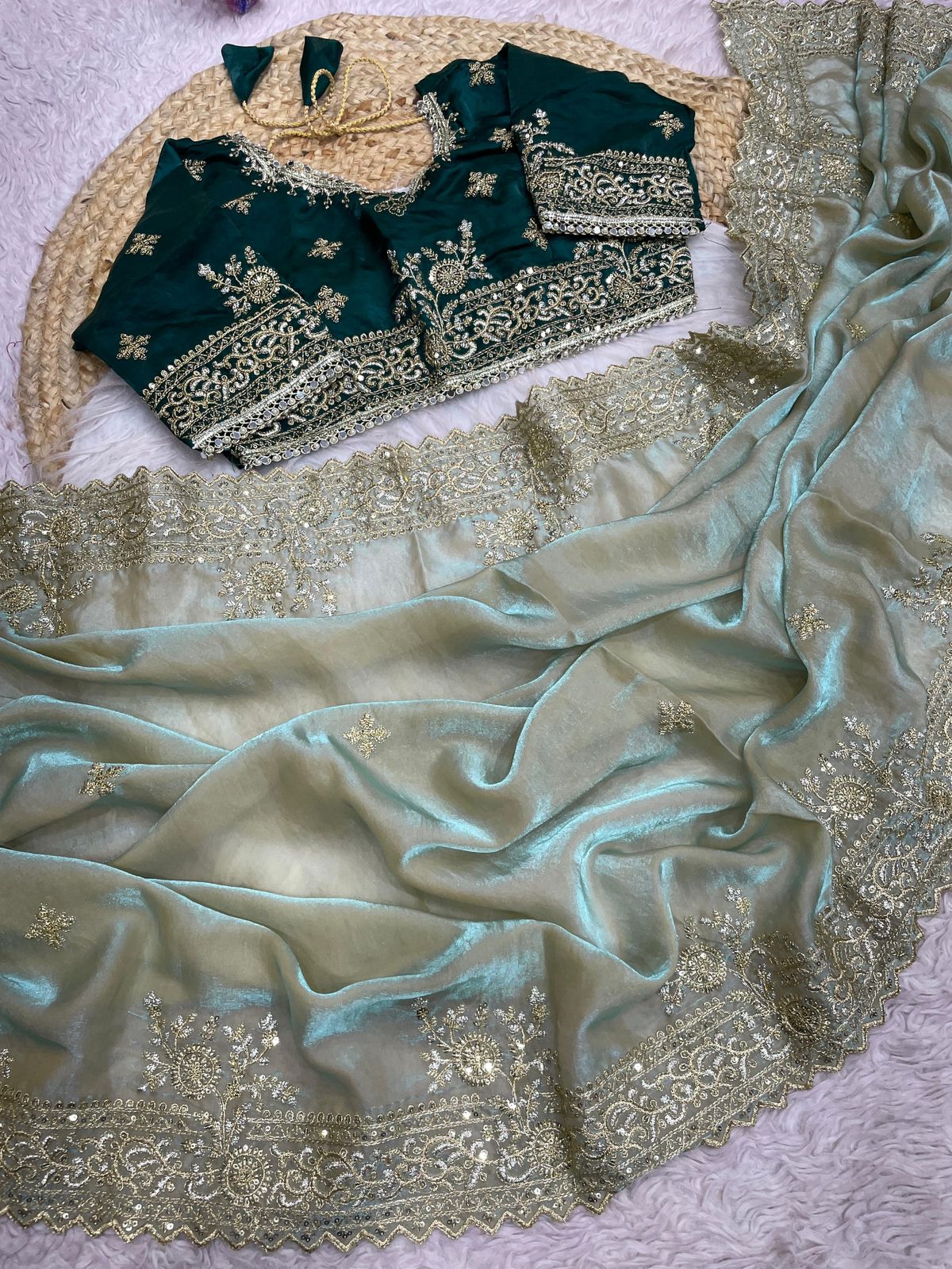 Kayatri New Celebrity Style Fendy Satin Sequin Saree with Stitched Blouse