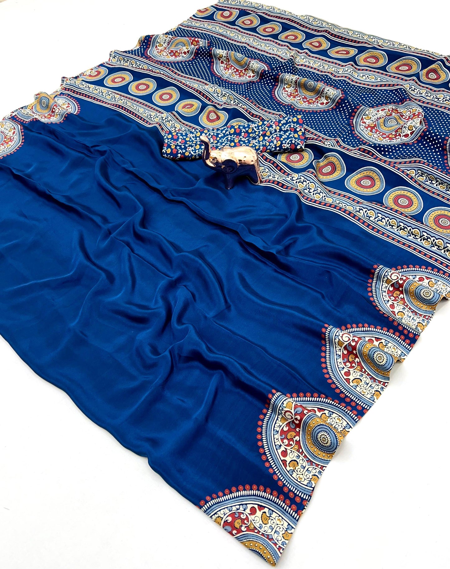Kayatri New Traditional Ajrak Crepe Satin Saree With Rich Pallu