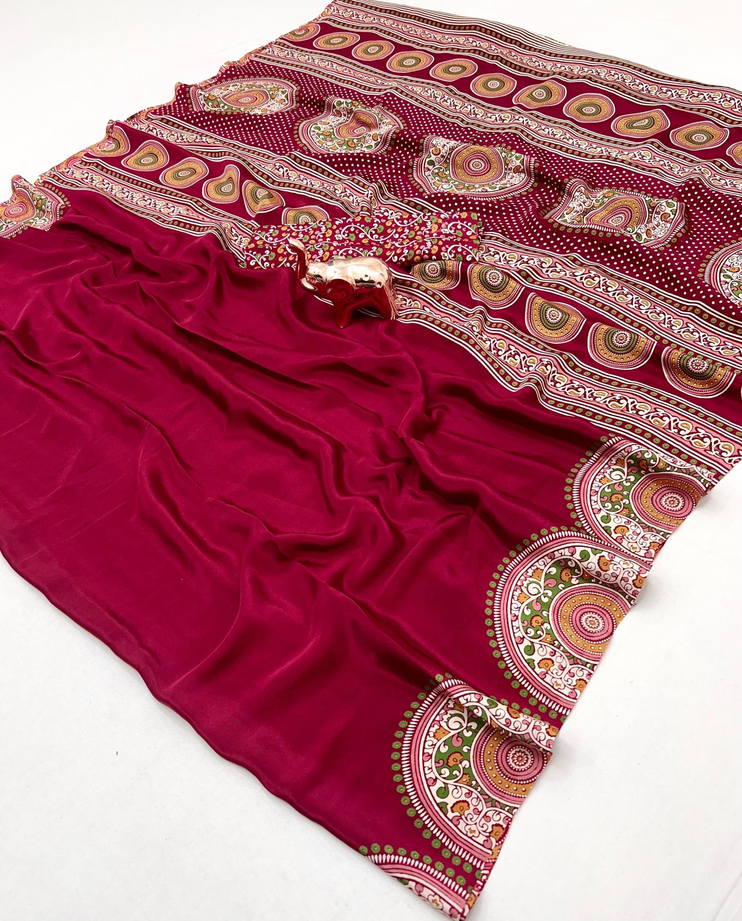 Kayatri New Traditional Ajrak Crepe Satin Saree With Rich Pallu