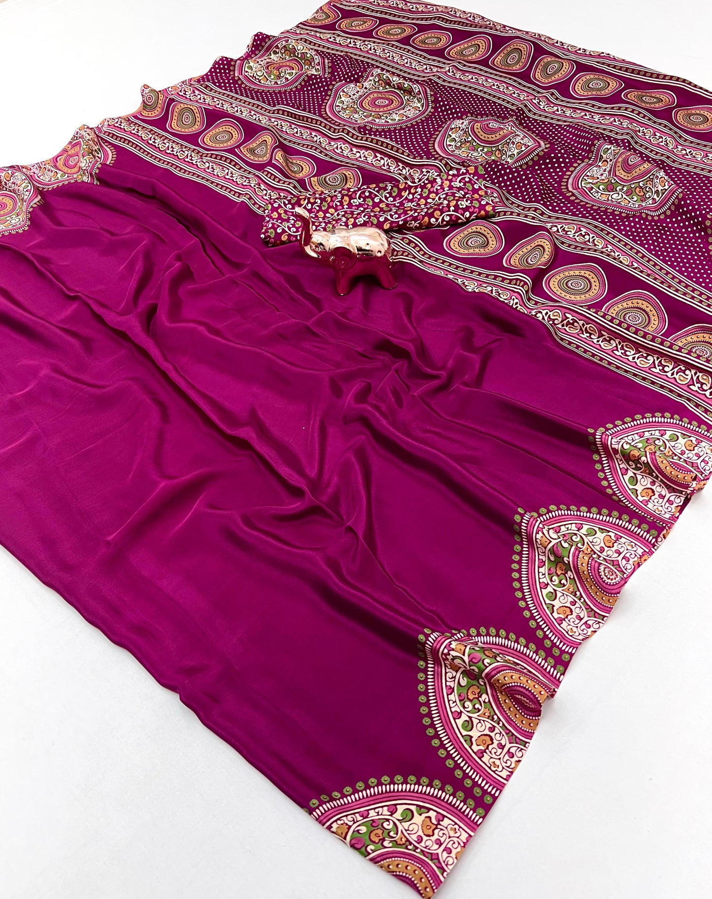 Kayatri New Traditional Ajrak Crepe Satin Saree With Rich Pallu