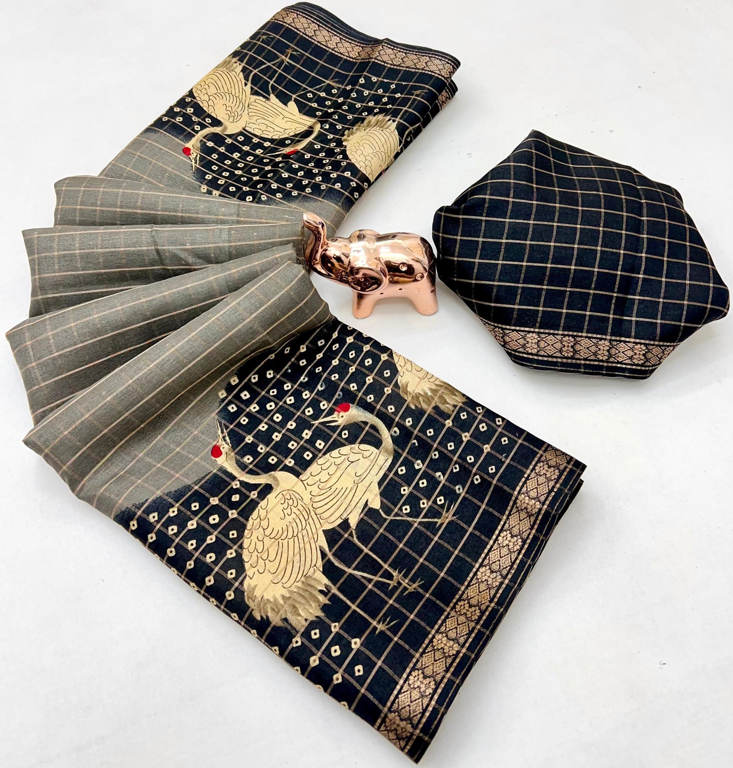 Kayatri New Elegant Kalamkari Swan Paisley Tussar Silk Saree