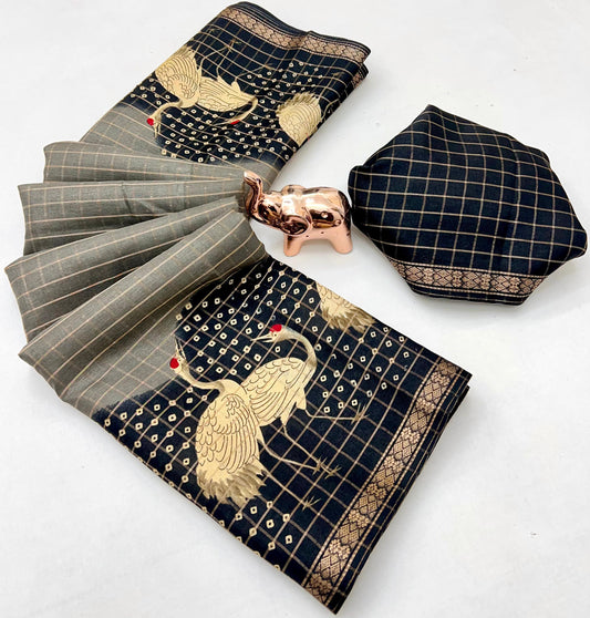 Kayatri New Elegant Kalamkari Swan Paisley Tussar Silk Saree