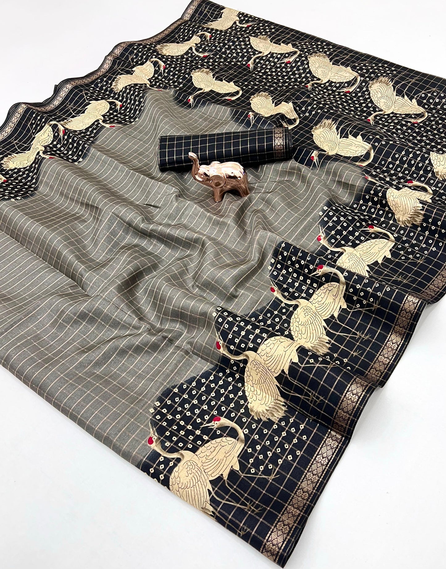 Kayatri New Elegant Kalamkari Swan Paisley Tussar Silk Saree