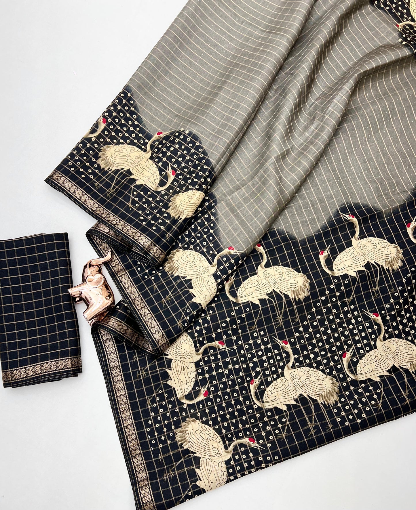 Kayatri New Elegant Kalamkari Swan Paisley Tussar Silk Saree