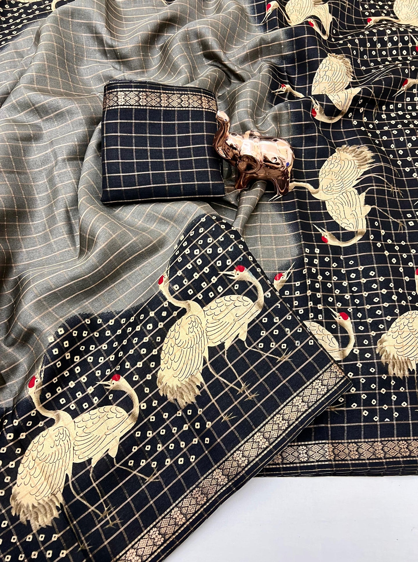 Kayatri New Elegant Kalamkari Swan Paisley Tussar Silk Saree