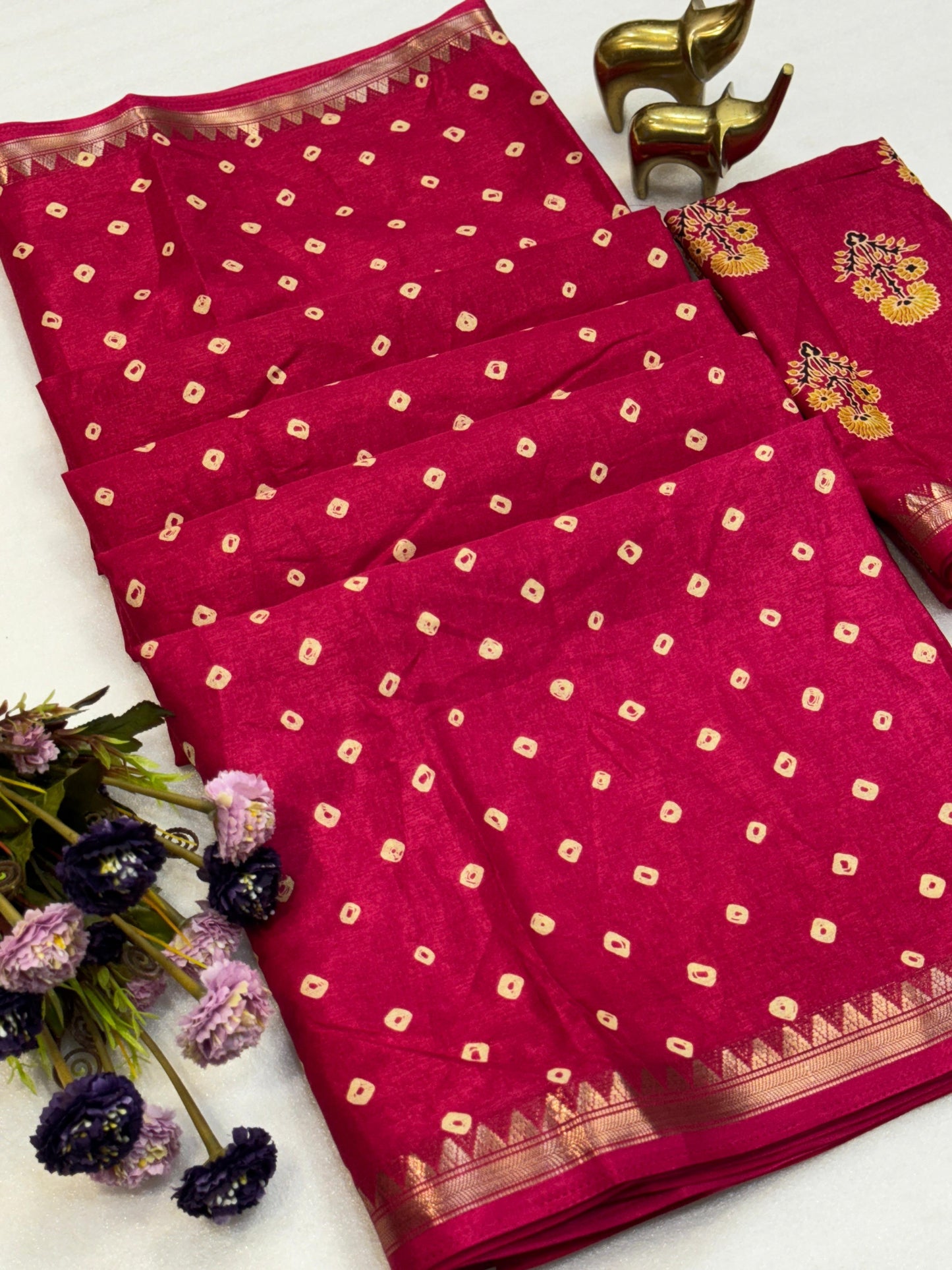 Kayatri New Elegant Tassar Silk Bandhani Saree with Weaving Border Batik Print Blouse
