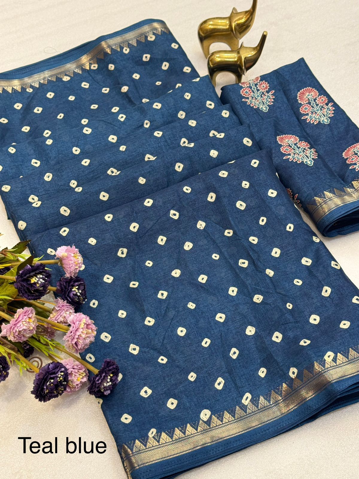 Kayatri New Elegant Tassar Silk Bandhani Saree with Weaving Border Batik Print Blouse