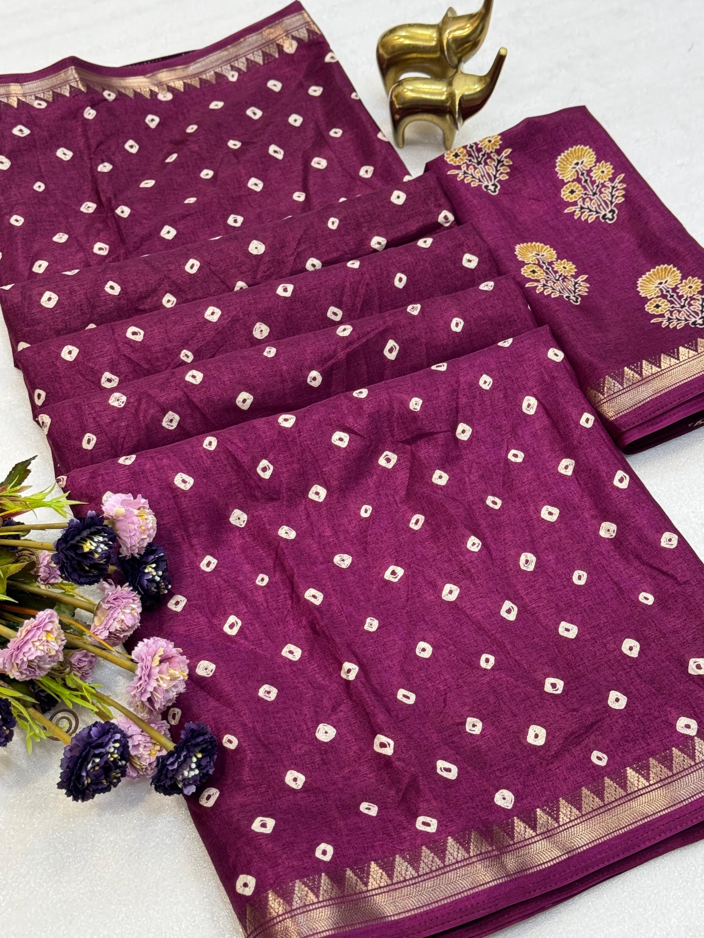 Kayatri New Elegant Tassar Silk Bandhani Saree with Weaving Border Batik Print Blouse