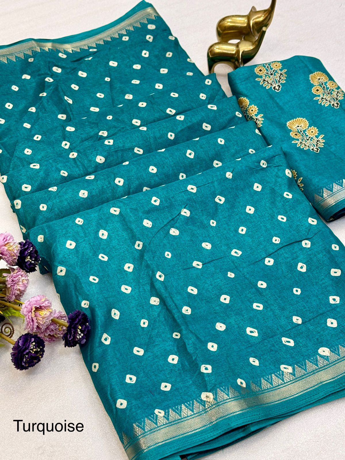 Kayatri New Elegant Tassar Silk Bandhani Saree with Weaving Border Batik Print Blouse