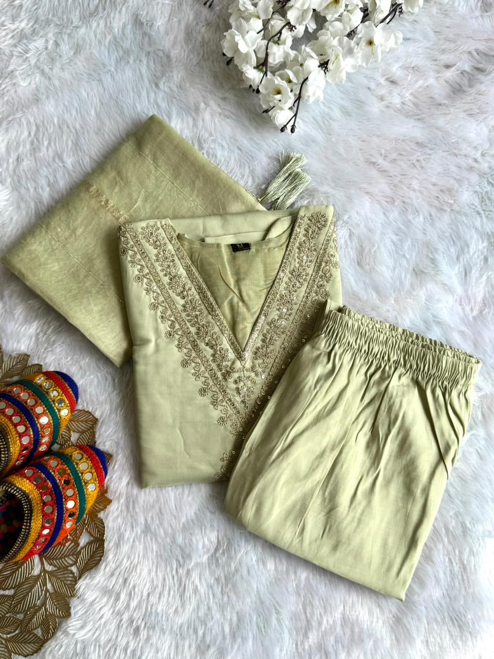 Kayatri New Designer Roman Silk Kurti Pant Dupatta Set with Embroidery Sequence Work