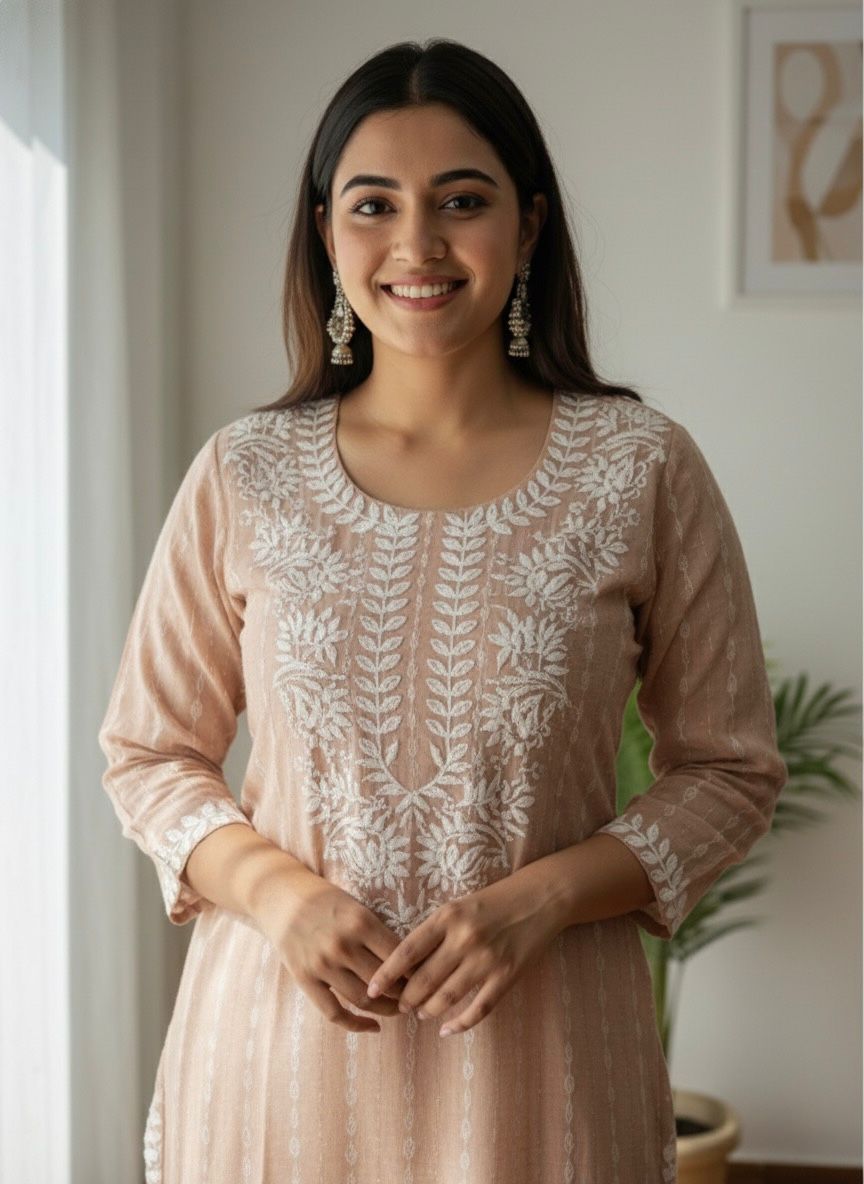 Kayatri New Elegant Khadi Cotton Butti Kurti with Floral Embroidery