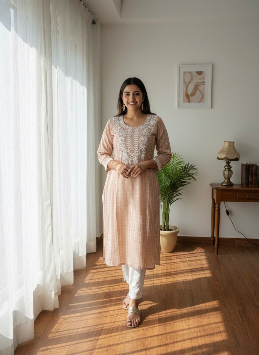 Kayatri New Elegant Khadi Cotton Butti Kurti with Floral Embroidery