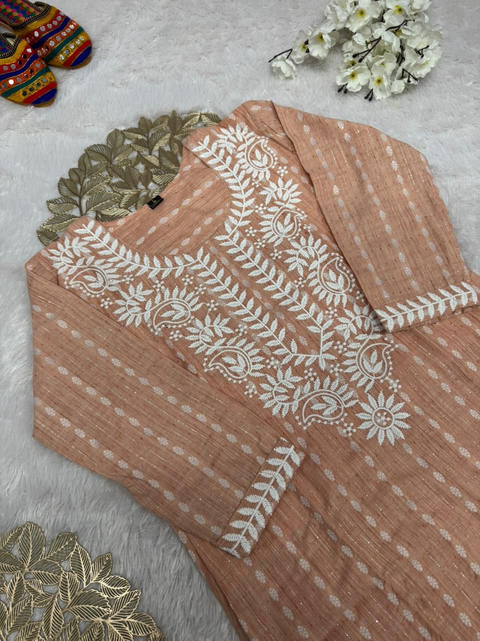 Kayatri New Elegant Khadi Cotton Butti Kurti with Floral Embroidery