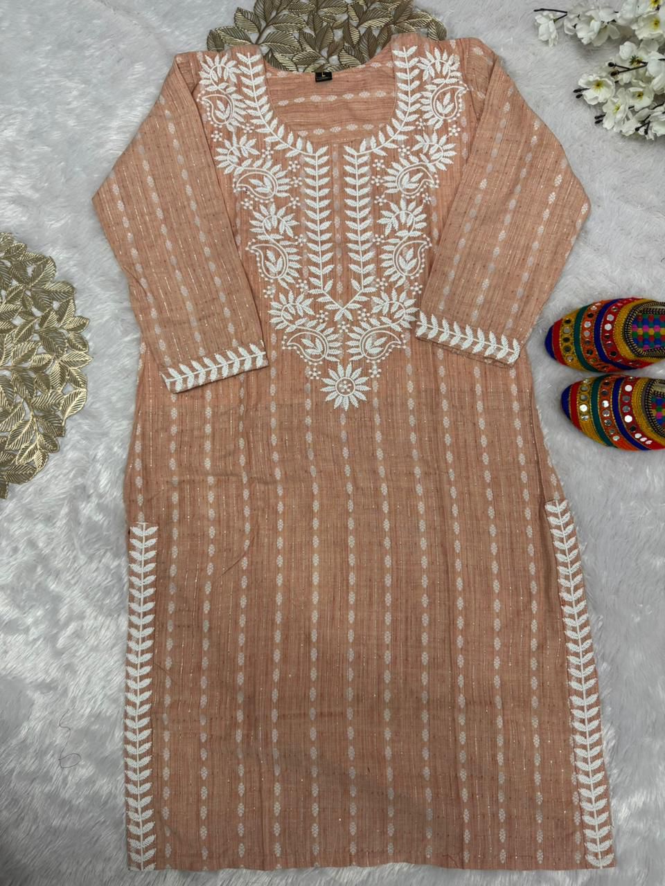 Kayatri New Elegant Khadi Cotton Butti Kurti with Floral Embroidery