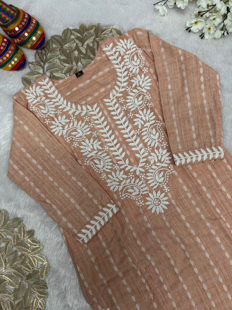 Kayatri New Elegant Khadi Cotton Butti Kurti with Floral Embroidery