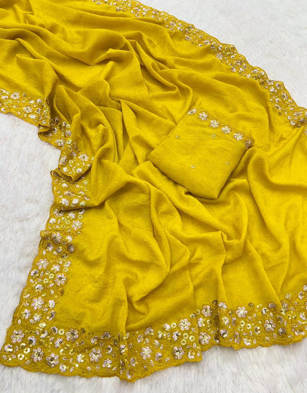 Kayati New Designer Crush Silk Saree with Fancy Sequin  Embroidered Blouse