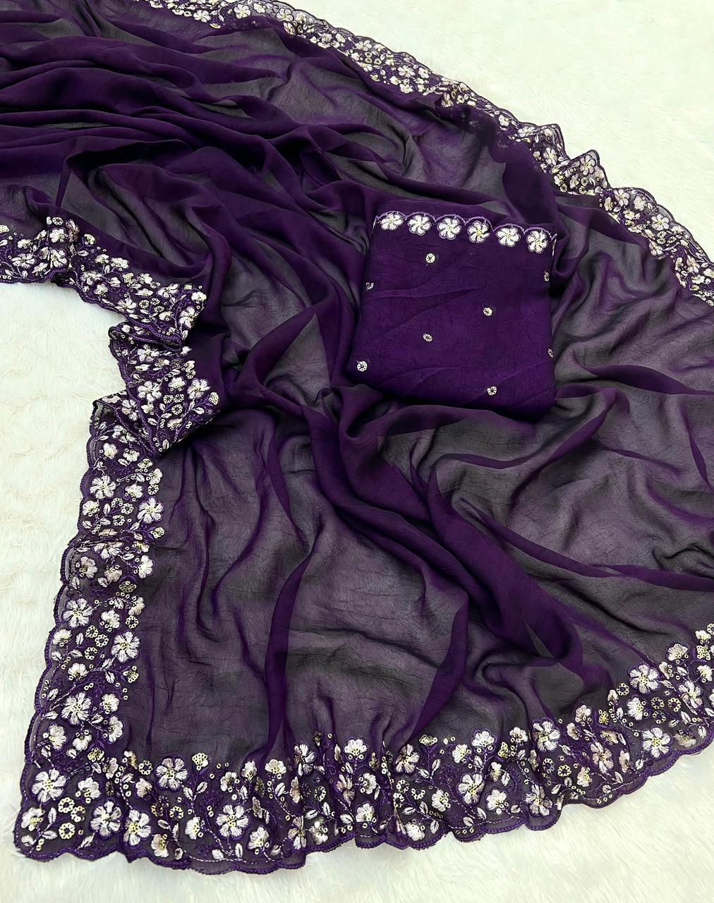 Kayati New Designer Crush Silk Saree with Fancy Sequin  Embroidered Blouse