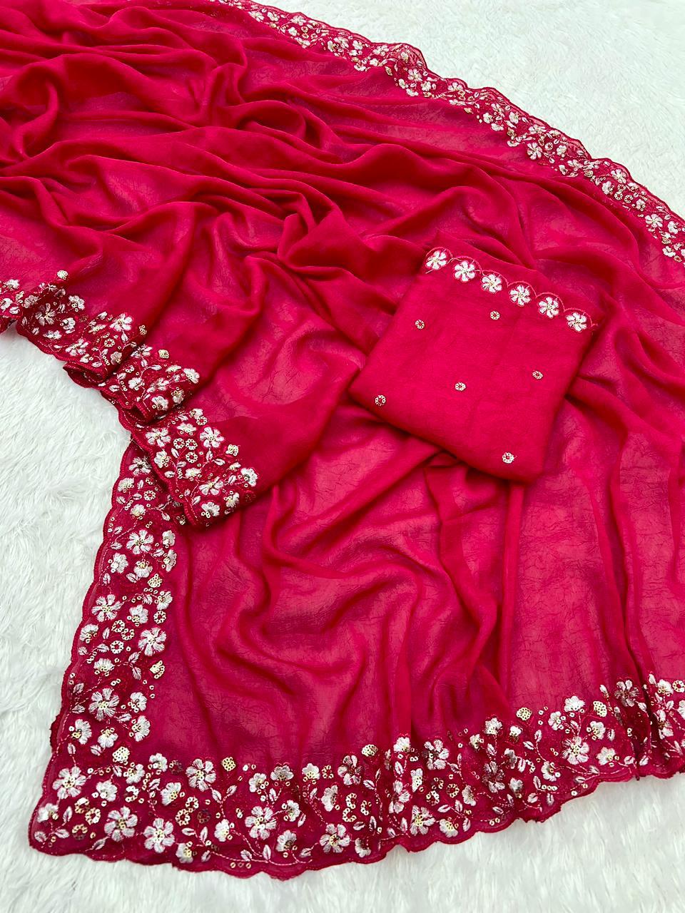Kayati New Designer Crush Silk Saree with Fancy Sequin  Embroidered Blouse