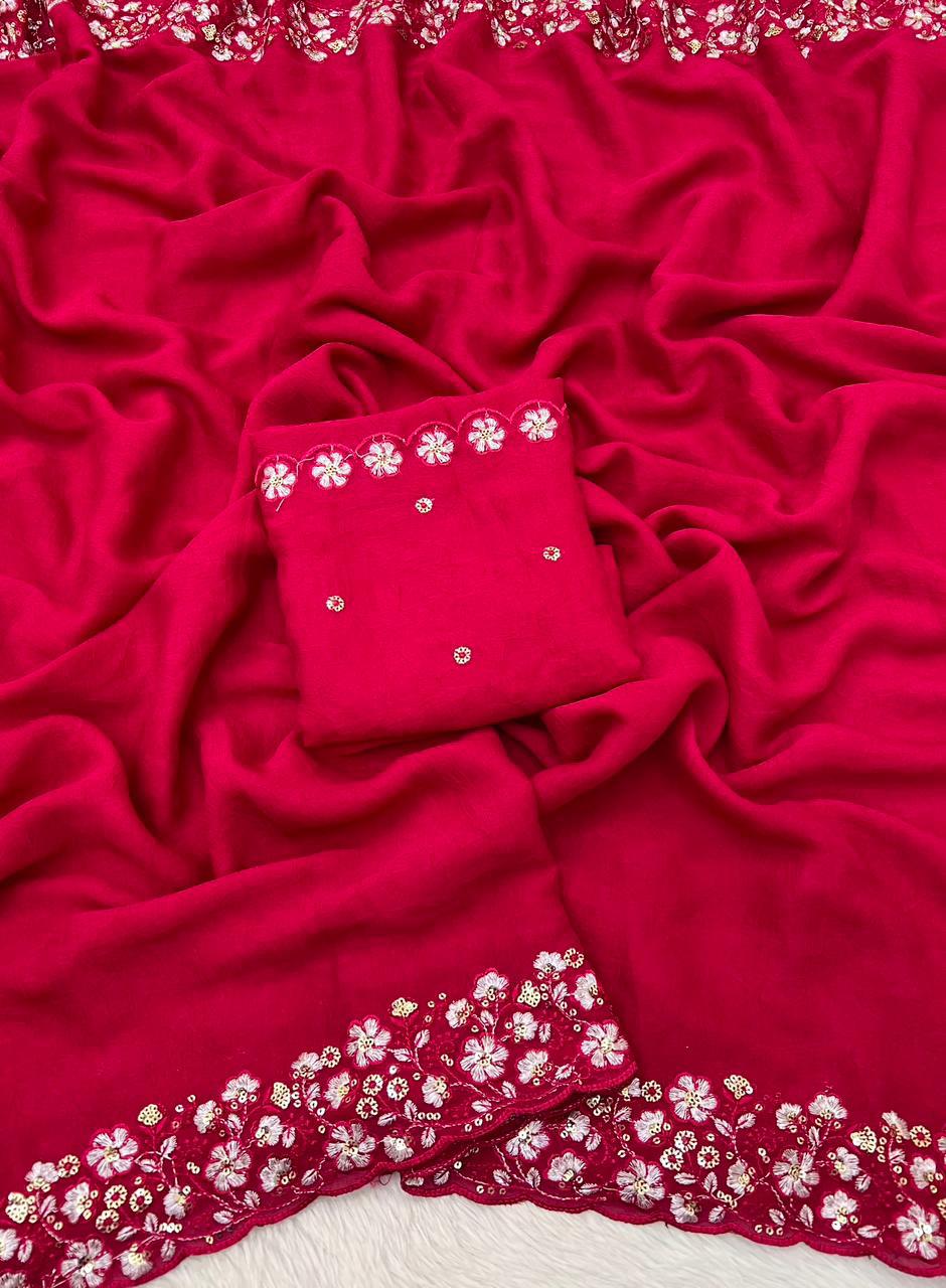 Kayati New Designer Crush Silk Saree with Fancy Sequin  Embroidered Blouse