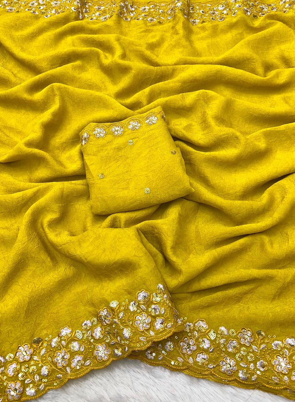 Kayati New Designer Crush Silk Saree with Fancy Sequin  Embroidered Blouse