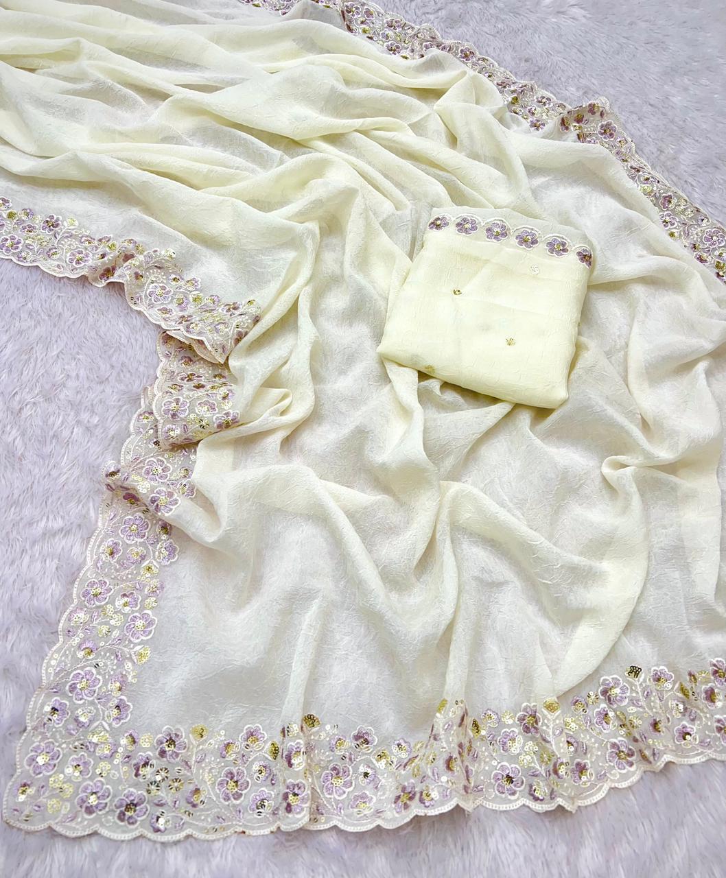 Kayati New Designer Crush Silk Saree with Fancy Sequin  Embroidered Blouse