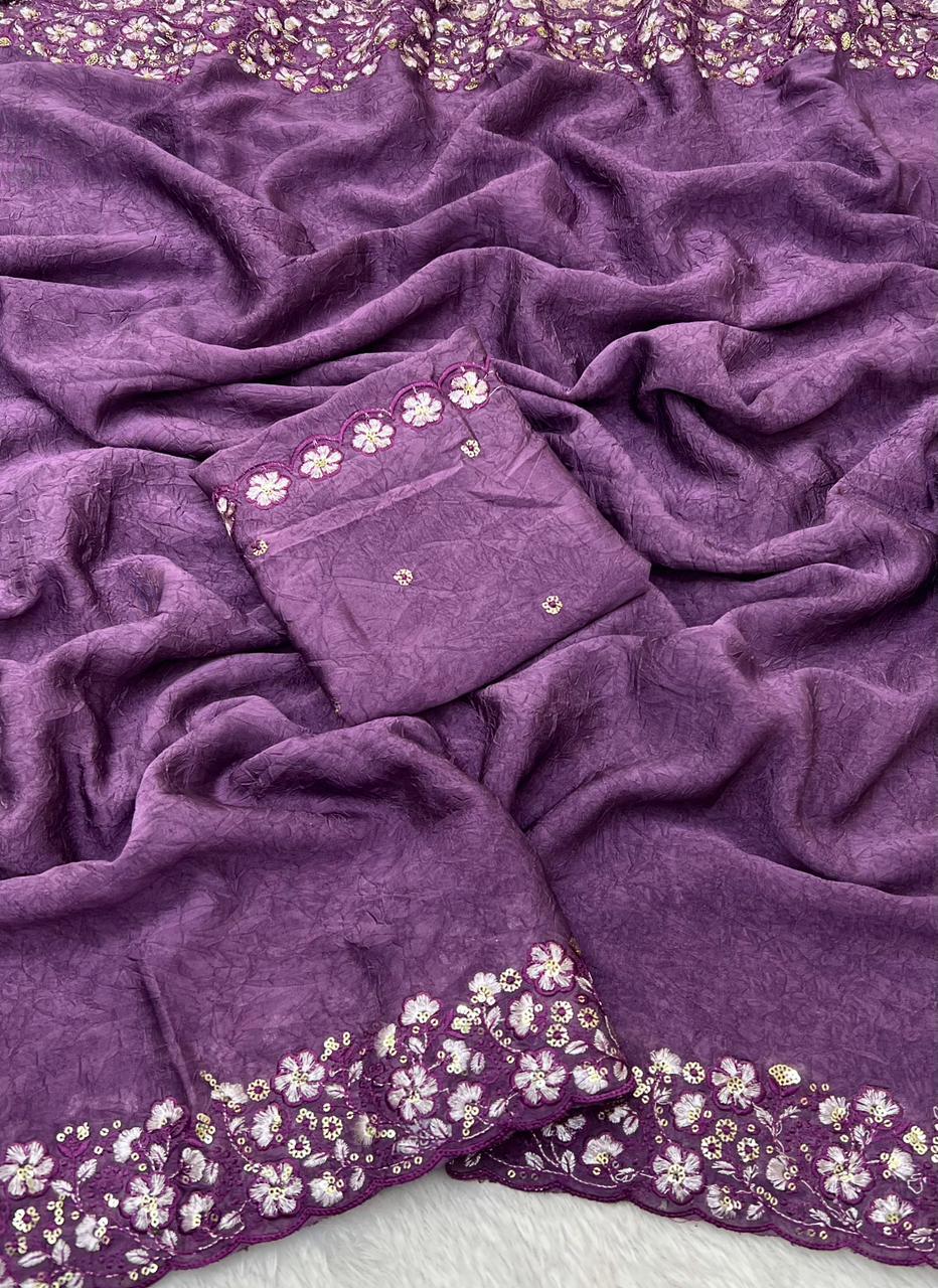 Kayati New Designer Crush Silk Saree with Fancy Sequin  Embroidered Blouse