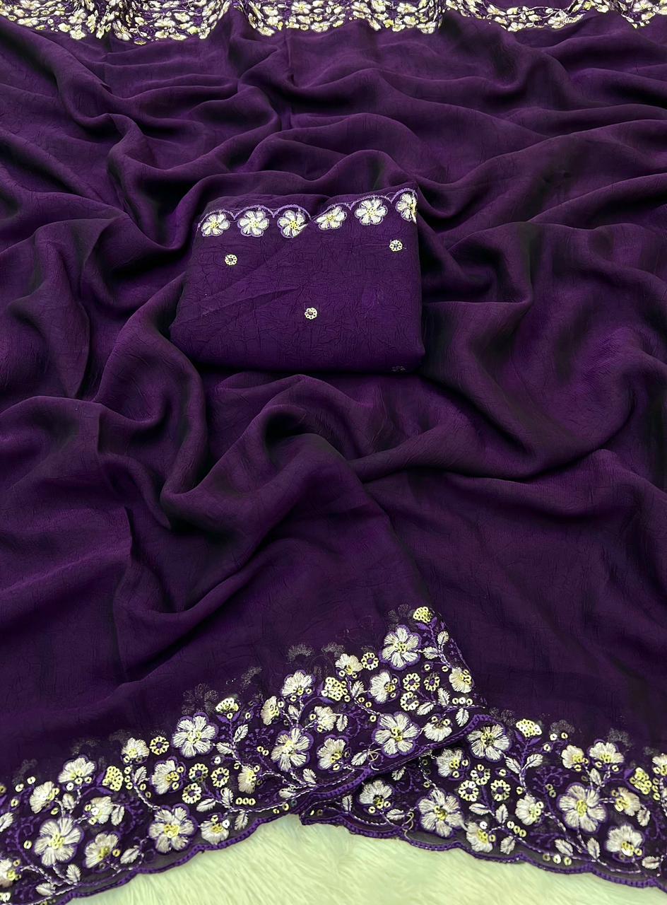 Kayati New Designer Crush Silk Saree with Fancy Sequin  Embroidered Blouse