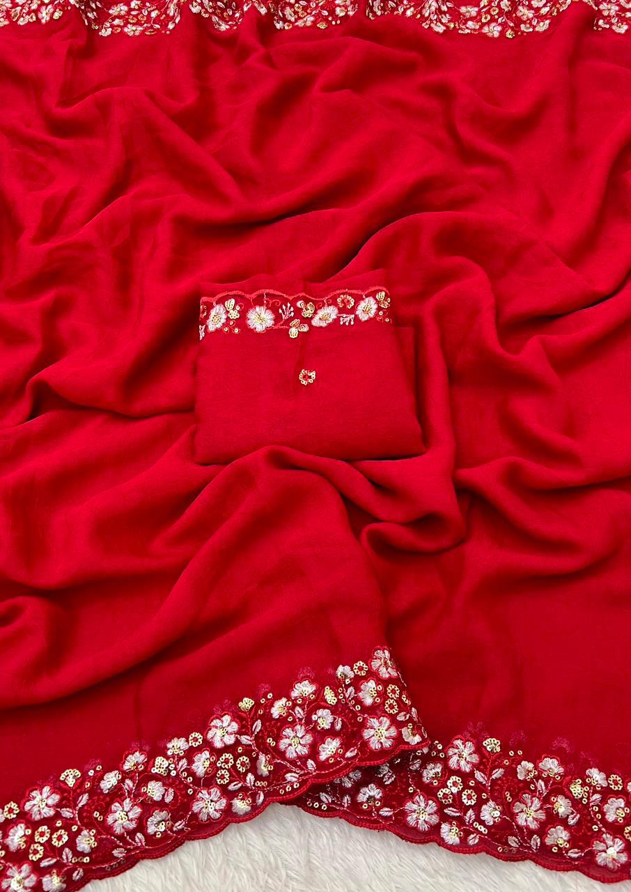 Kayati New Designer Crush Silk Saree with Fancy Sequin  Embroidered Blouse