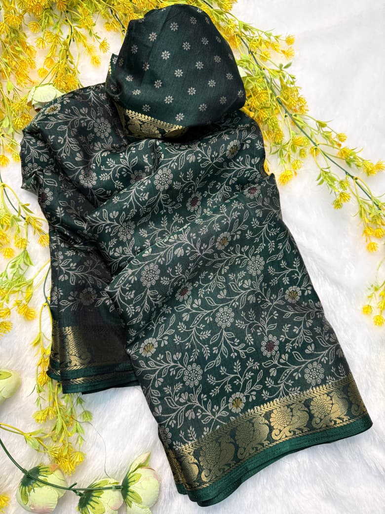Kayatri New Premium Dola Silk Saree in Black with Pen Kalamkari Design and Zari Weaving