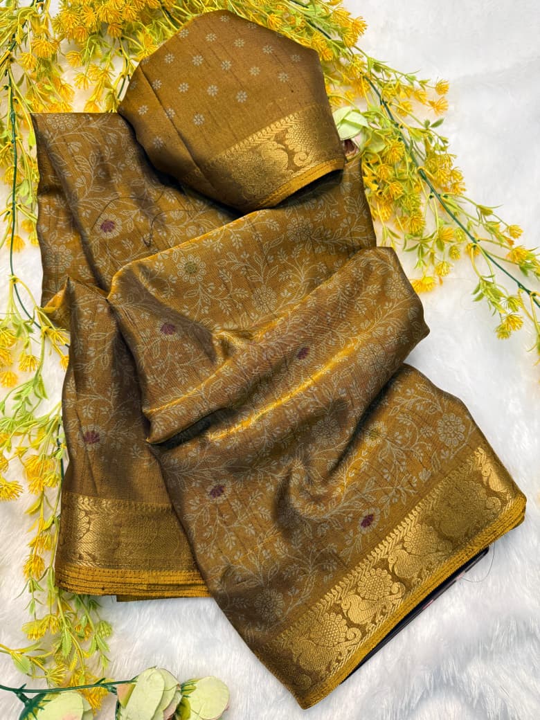 Kayatri New Premium Dola Silk Saree in Black with Pen Kalamkari Design and Zari Weaving